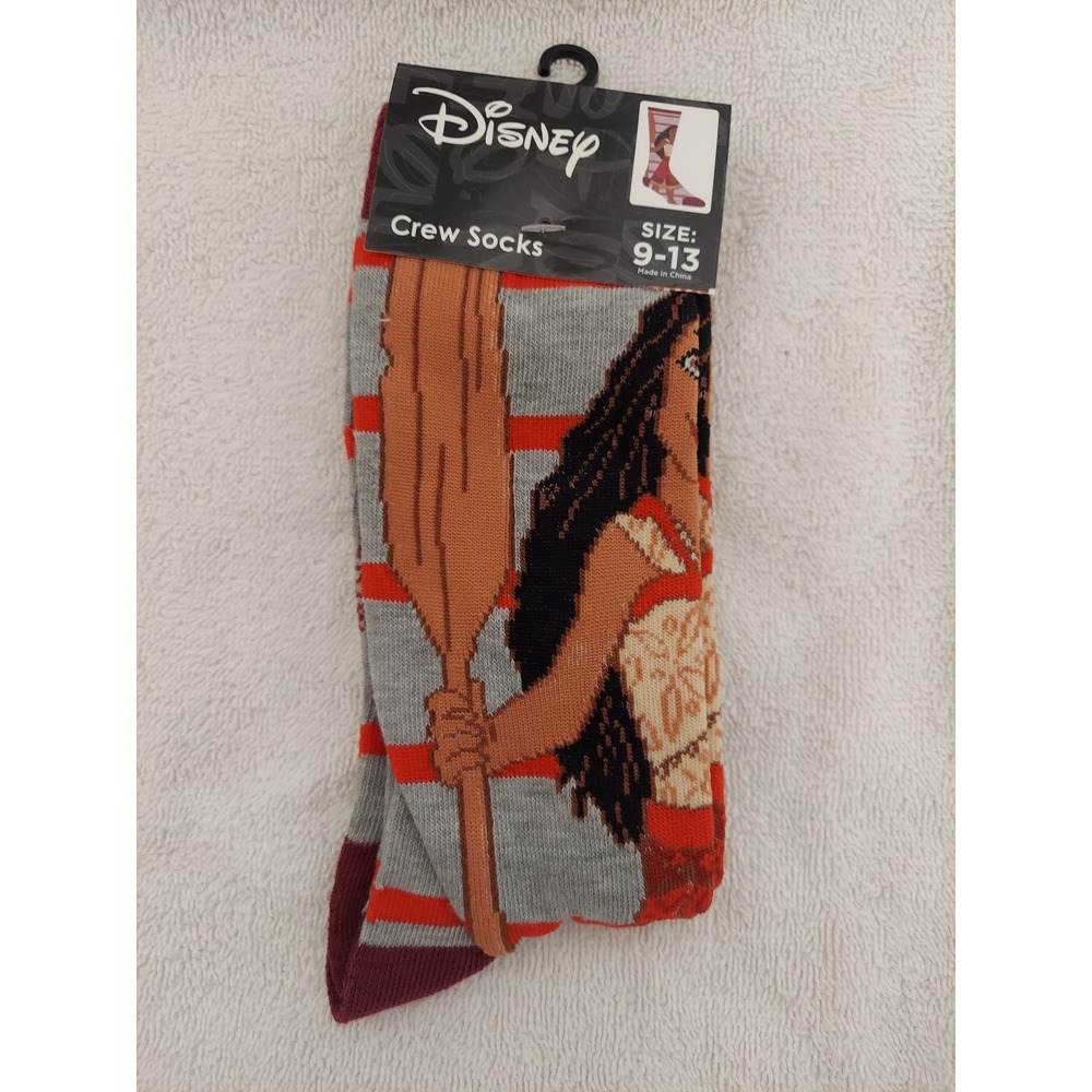 Disney Moana Crew Socks Gray Orange Size 9-13 Kids Girls Women NWT